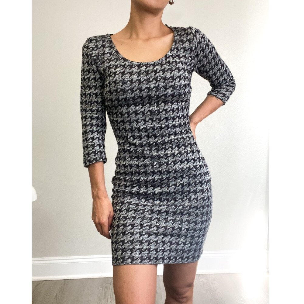 Forever 21 Bodycon Dress with Houndstooth Jersey in Blue and Silver Lurex